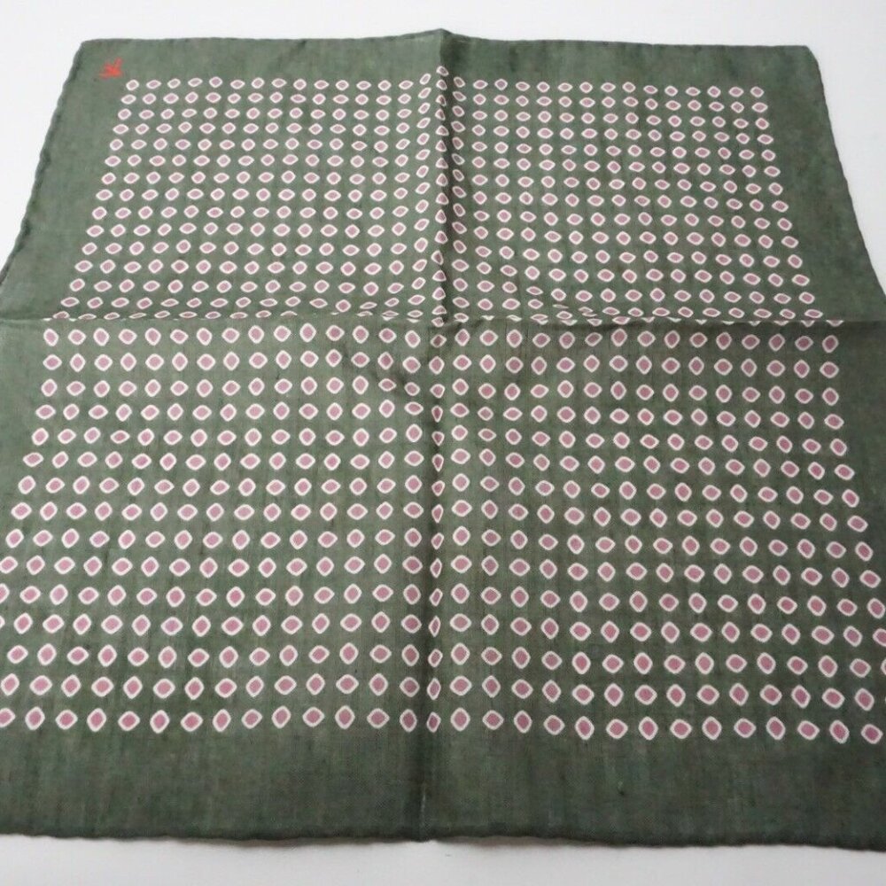 Isaia Green Pink Geometric Linen Blend Pocket Square Italy New